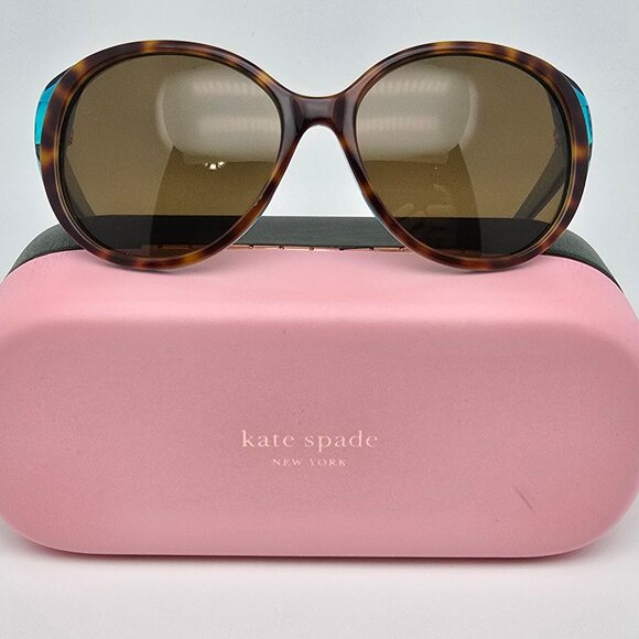 Kate Spade Finola Havana Teal Frame Polarized Dark Brown Lens Sunglasses w/ Case main image 7